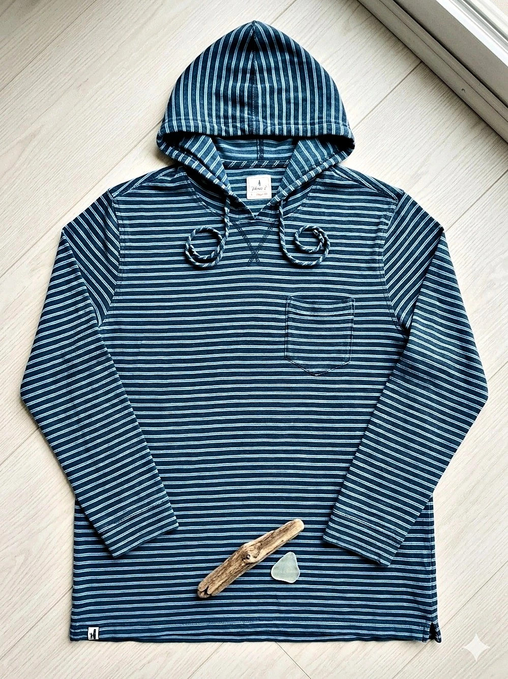 Johnnie-O Men's Zeus Striped Cotton Hoodie Indigo Blue Beach Surf Size Large